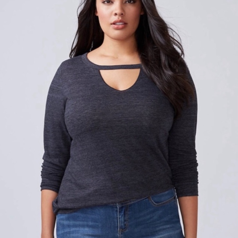 Lane Bryant choker V-Neck long sleeve tee.